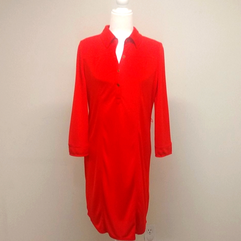 The Limited Red Long Sleeve Button-Down Dress